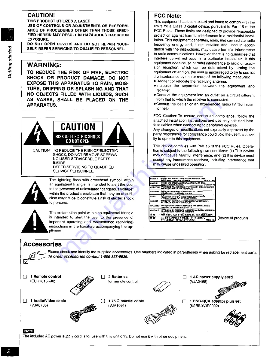 Panasonic DMR-T3030 Operating Instrctions Download Page 2