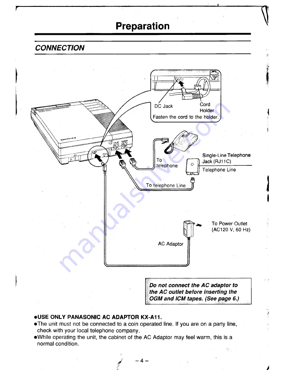 Panasonic EASA-PHONE KX-T1451 Operating Instructions Manual Download Page 4