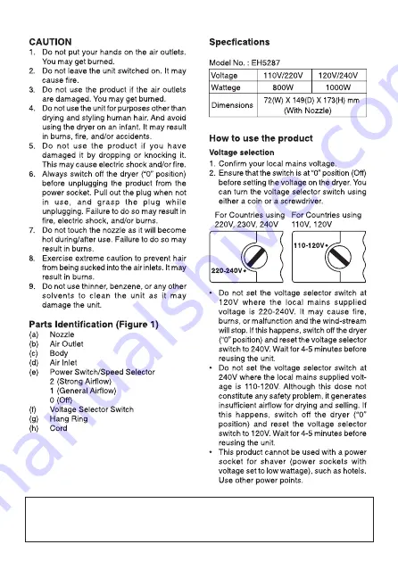 Panasonic EH5287 Operating Instructions Manual Download Page 5