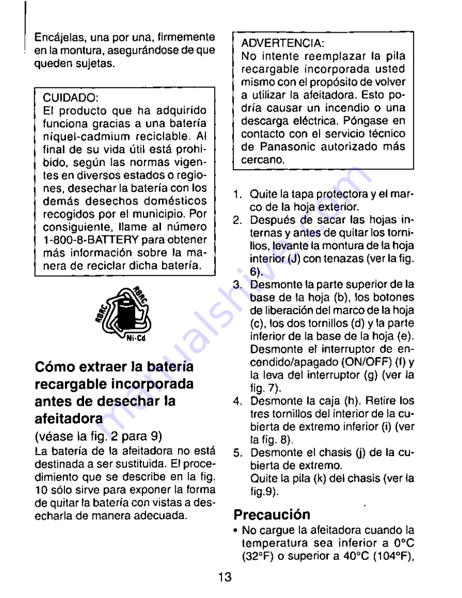 Panasonic ES2209A Operating Operating Instructions Manual Download Page 13