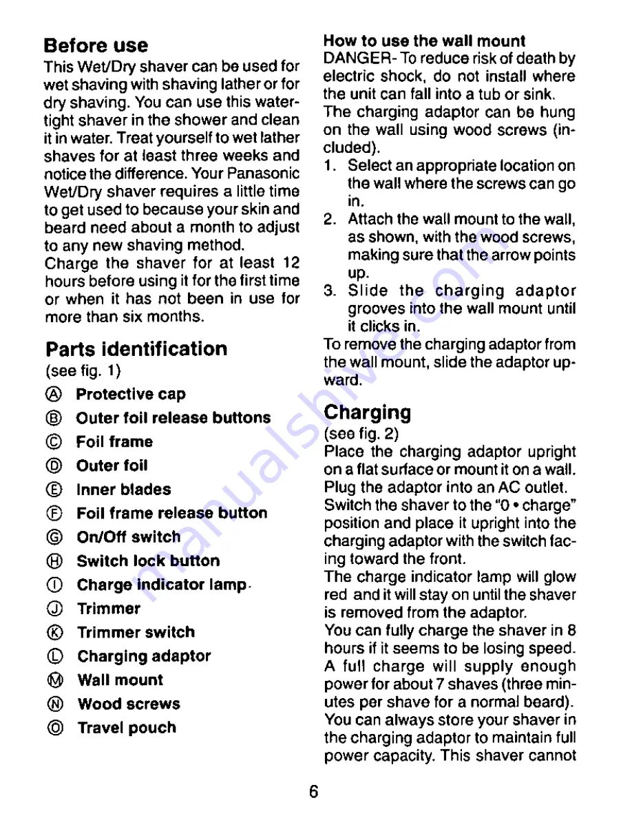 Panasonic ES4011K Operating Operating Instructions Manual Download Page 6