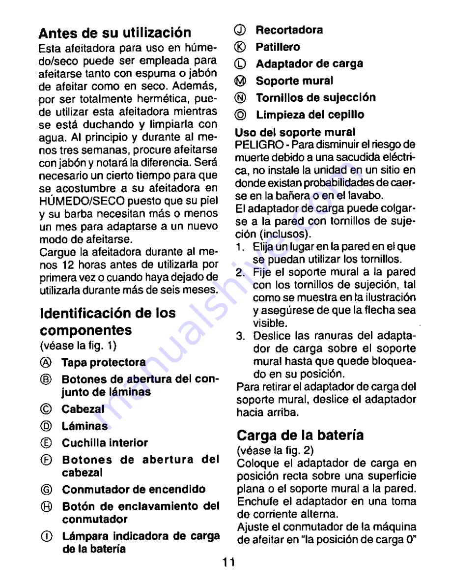 Panasonic ES4011K Operating Operating Instructions Manual Download Page 11