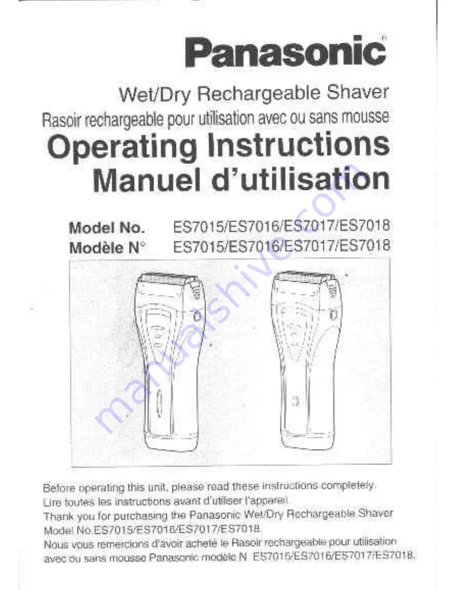 Panasonic ES7016S Operating Operating Instructions Manual Download Page 1