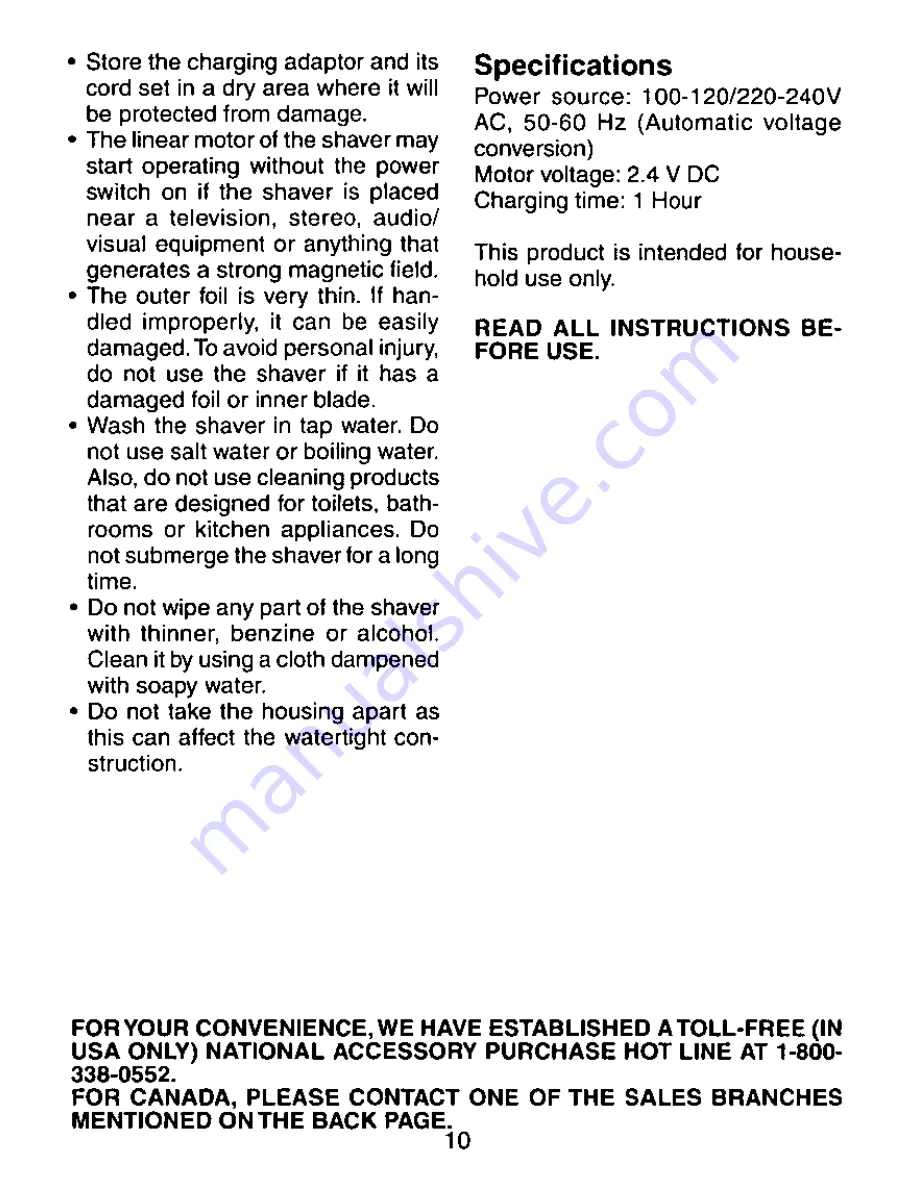 Panasonic ES8068N Operating Operating Instructions Manual Download Page 10