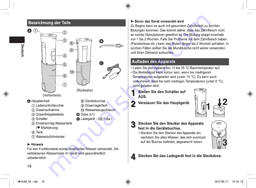 Panasonic EW-DJ40-W503 Operating Instructions Manual Download Page 16