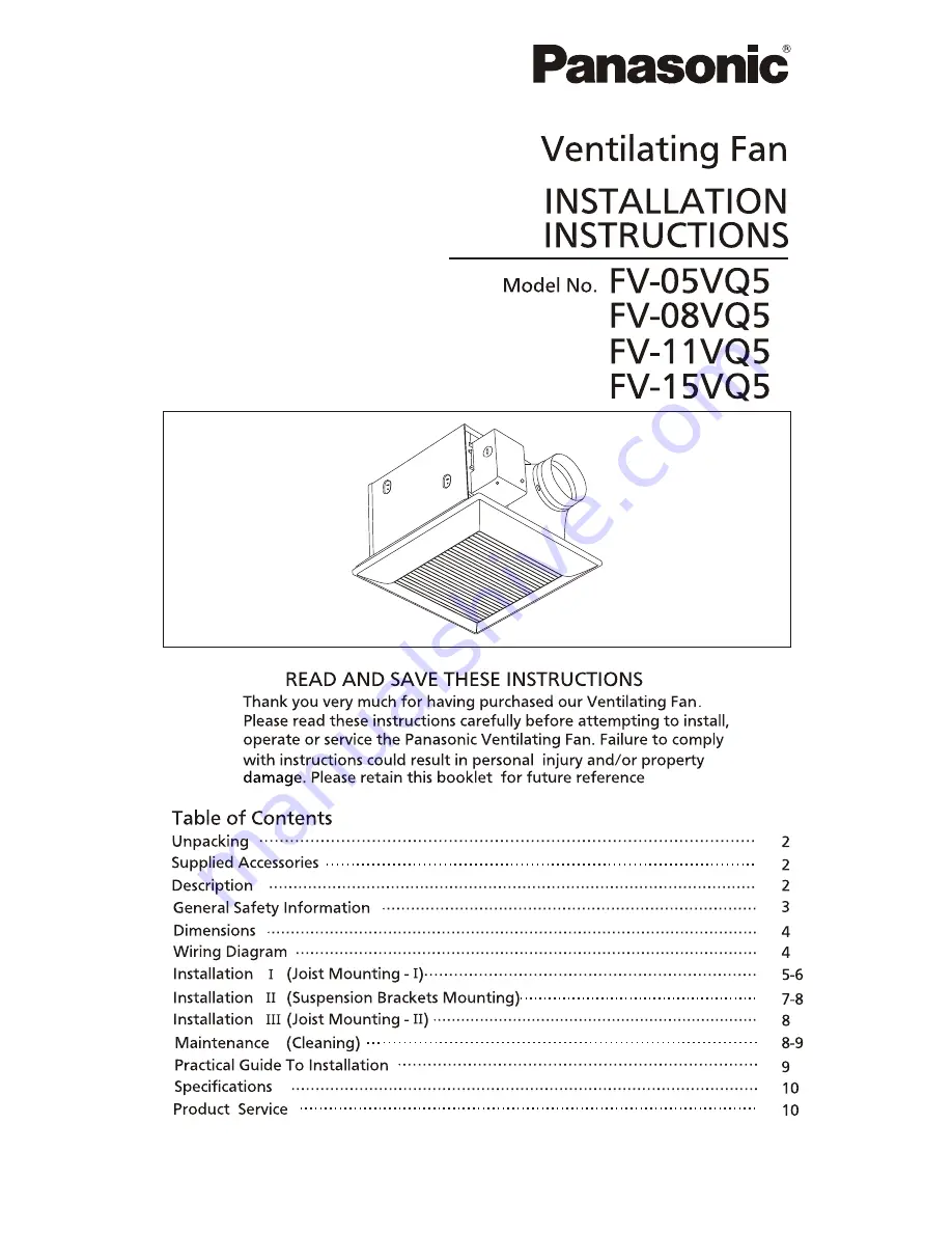 Panasonic FV-OSVQS Installation Instructions Manual Download Page 1