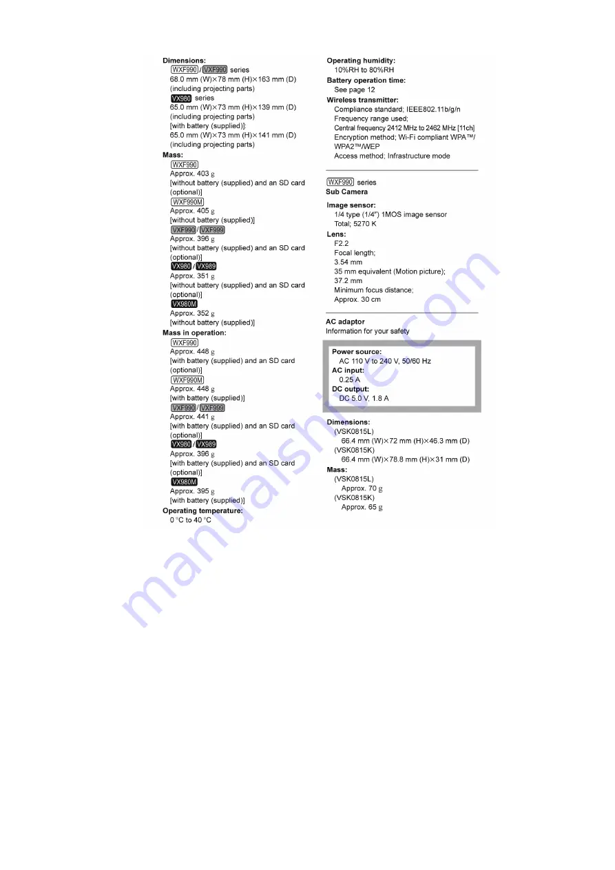 Panasonic HC-VXF990EG Service Manual Download Page 11