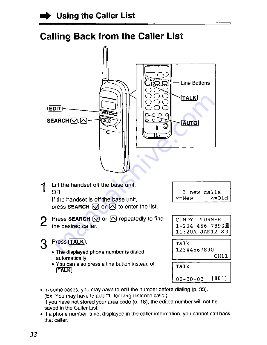 Panasonic KX-TC1721B - Specialized 2 Line 900 MHZ... Скачать руководство пользователя страница 32