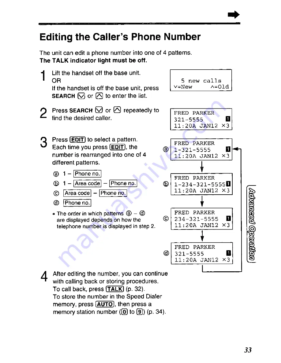 Panasonic KX-TC1721B - Specialized 2 Line 900 MHZ... Скачать руководство пользователя страница 33