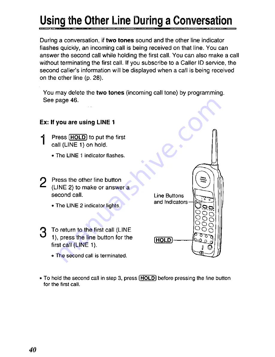 Panasonic KX-TC1721B - Specialized 2 Line 900 MHZ... Operating Instructions Manual Download Page 40