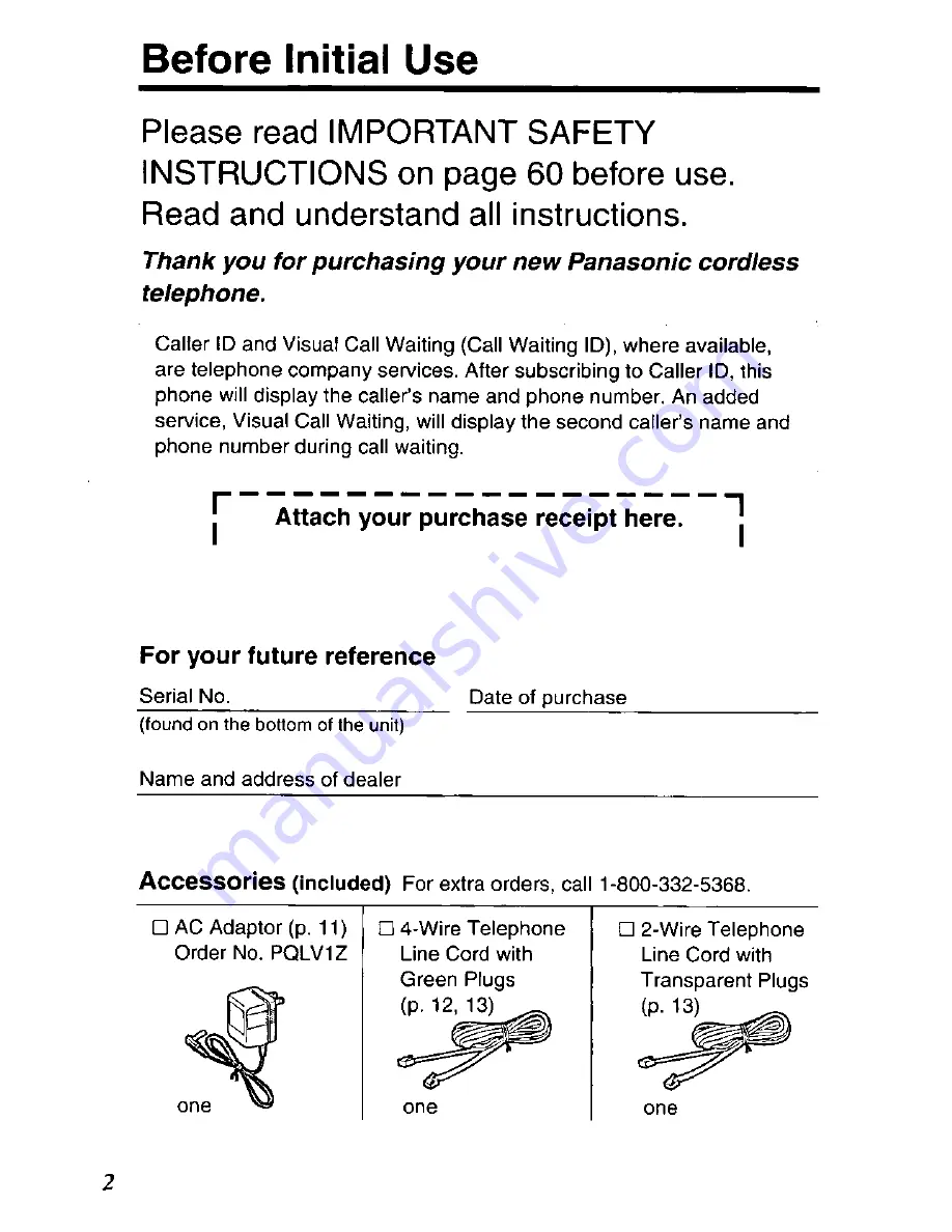 Panasonic KX-TC1750B User Manual Download Page 2