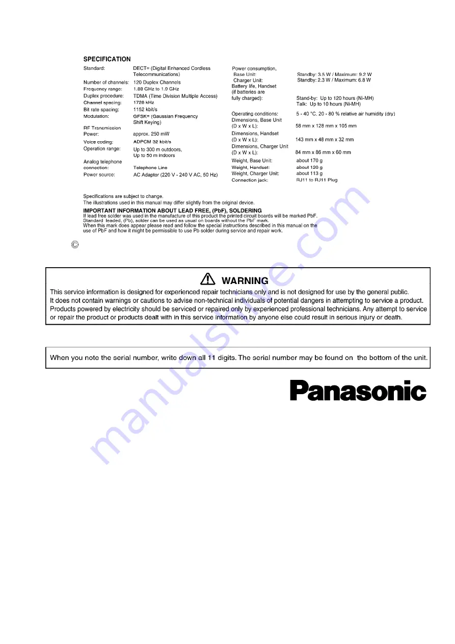 Panasonic KX-TCD410AXM Service Manual Download Page 2