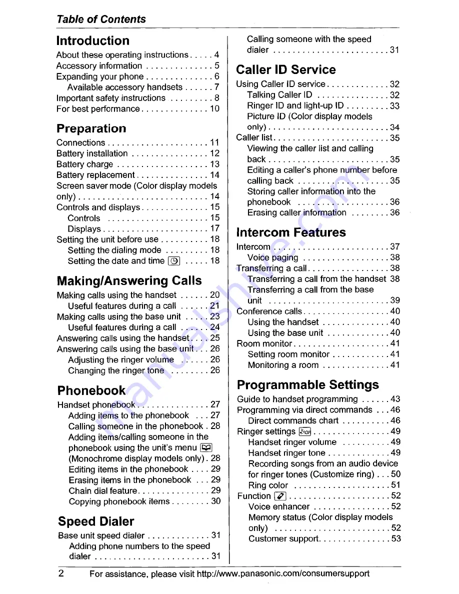 Panasonic KX-TG5566 Operating Instructions Manual Download Page 2