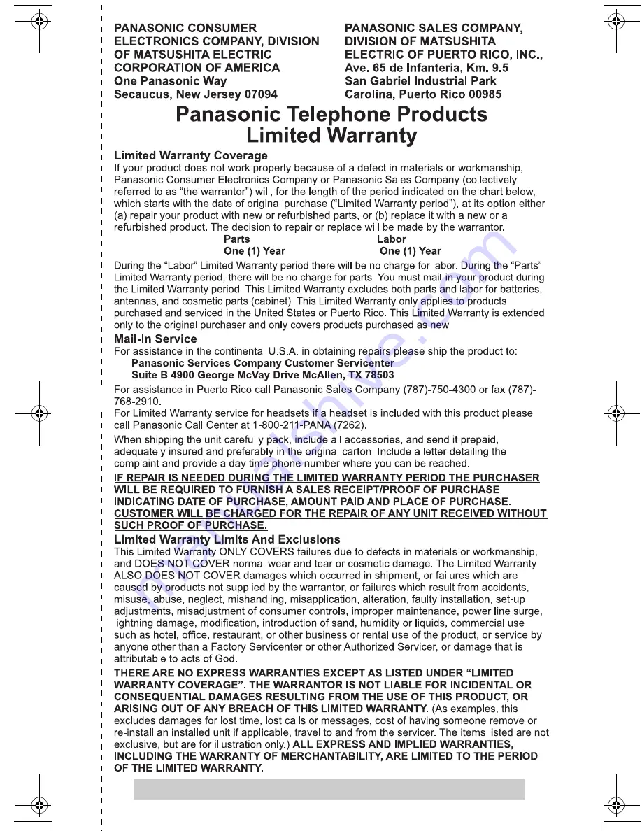 Panasonic KX-TGA290B - 2.4 GHz FHSS GigaRange Cordless... Operating Instructions Manual Download Page 11