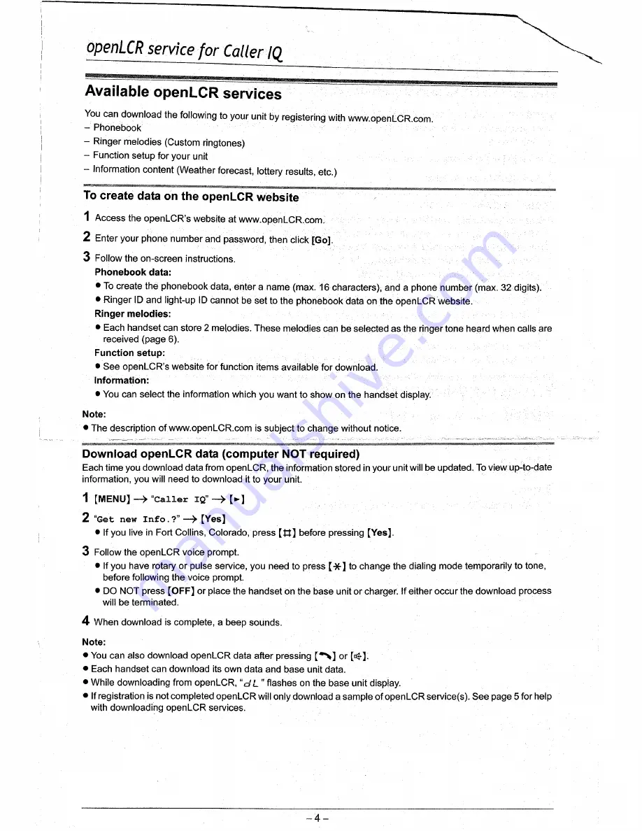 Panasonic KX-TGA560B - Cordless Extension Handset Installation Manual Download Page 20