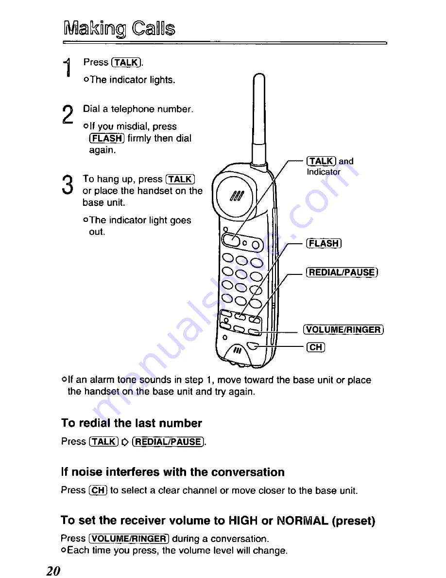 Panasonic KXT4410B - CORDLES/ANS MAC/HYBR Operating Instructions Manual Download Page 20