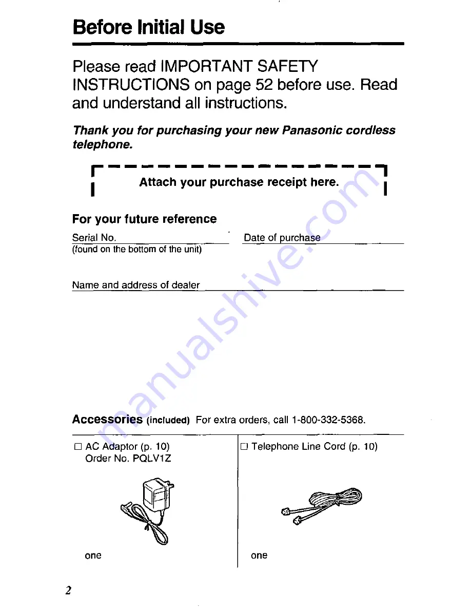 Panasonic KXTC1501W User Manual Download Page 2