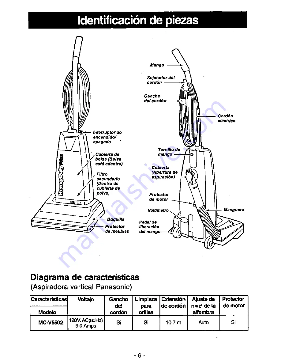 Panasonic MCV5502 - UPRIGHT VACUUM Скачать руководство пользователя страница 26