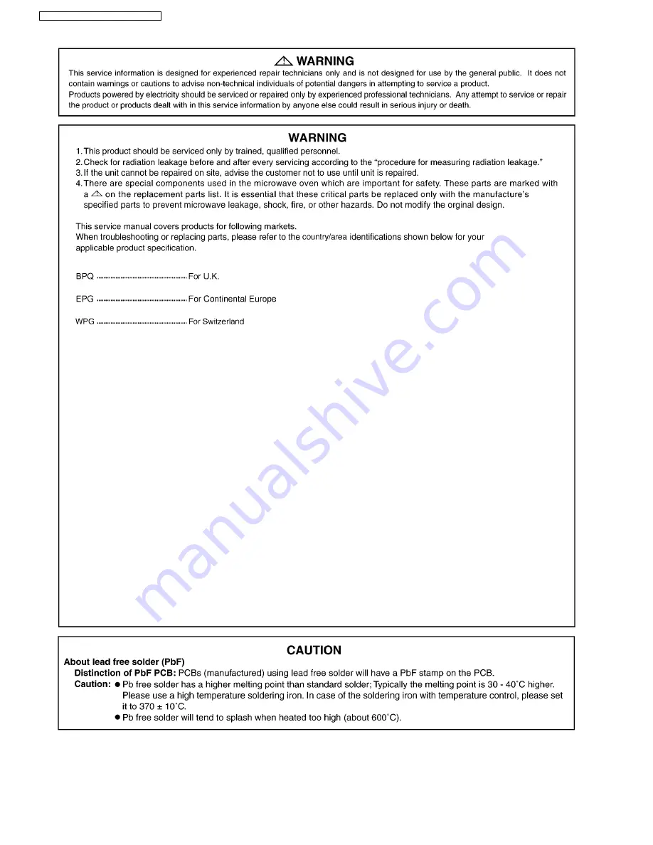 Panasonic NN-GD371S Service Manual Download Page 2