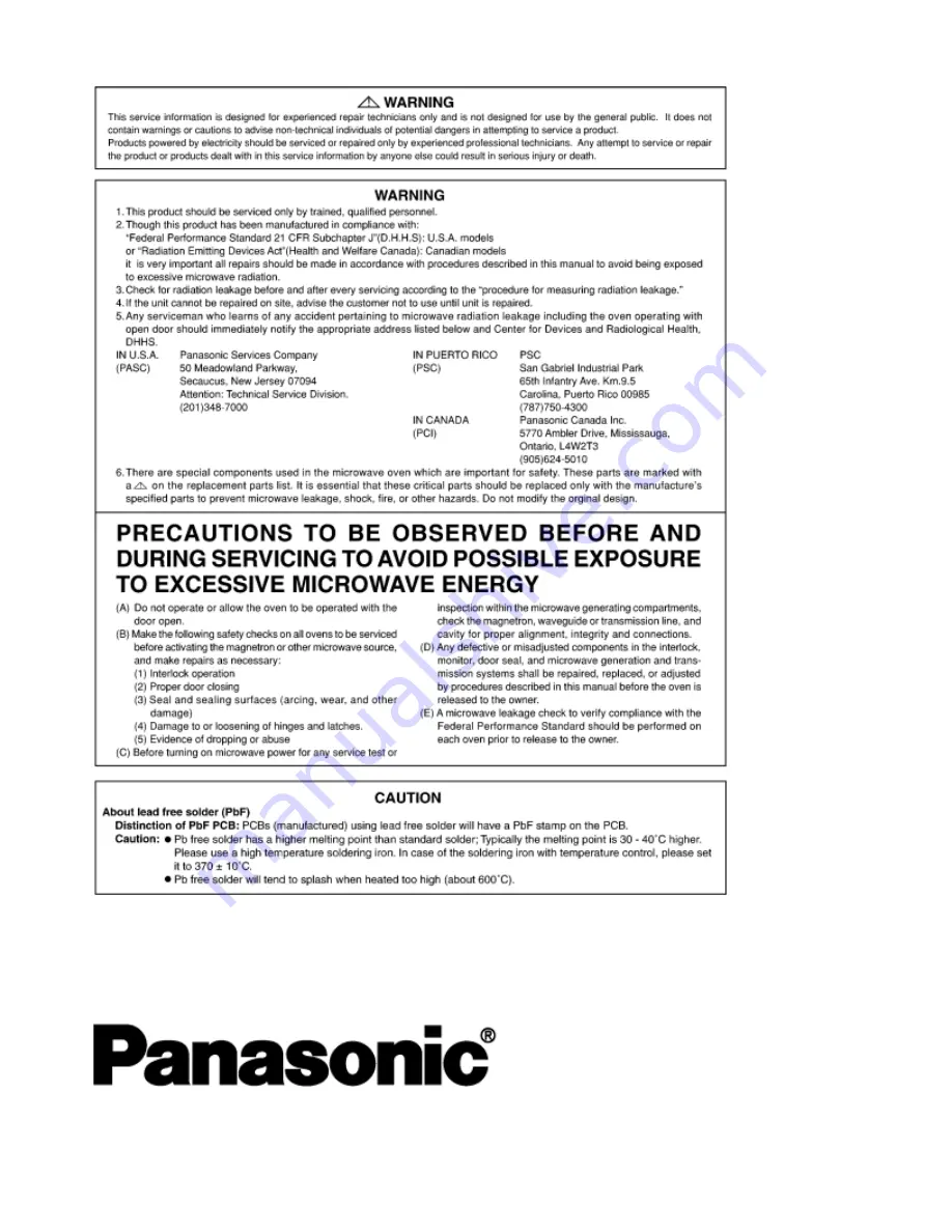 Panasonic NN-P994BFR Service Manual Download Page 3