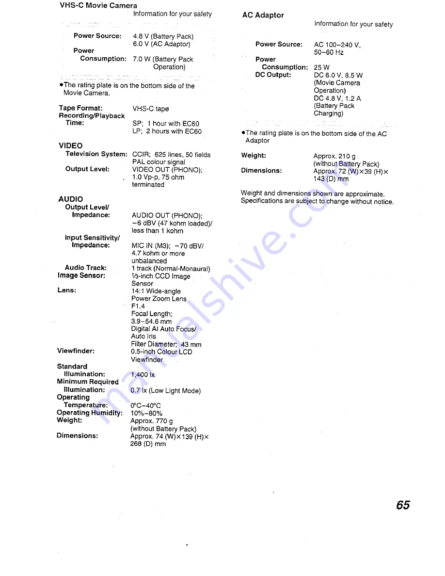 Panasonic NV-RX7A Operating Instructions Manual Download Page 64