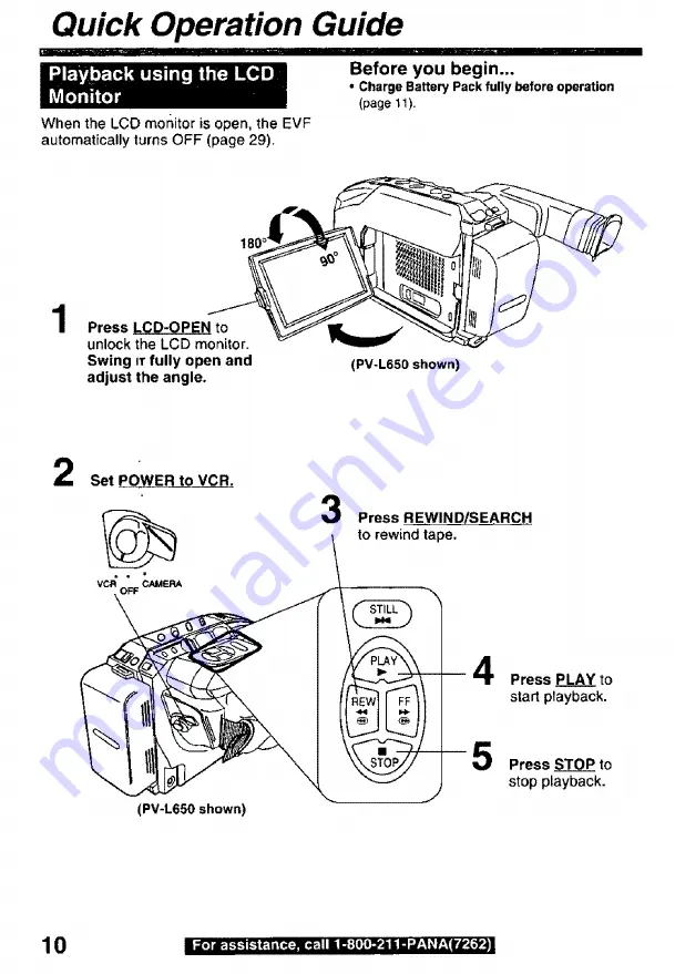 Panasonic Palmcoder PalmSight PV-L550 Operating Instructions Manual Download Page 10