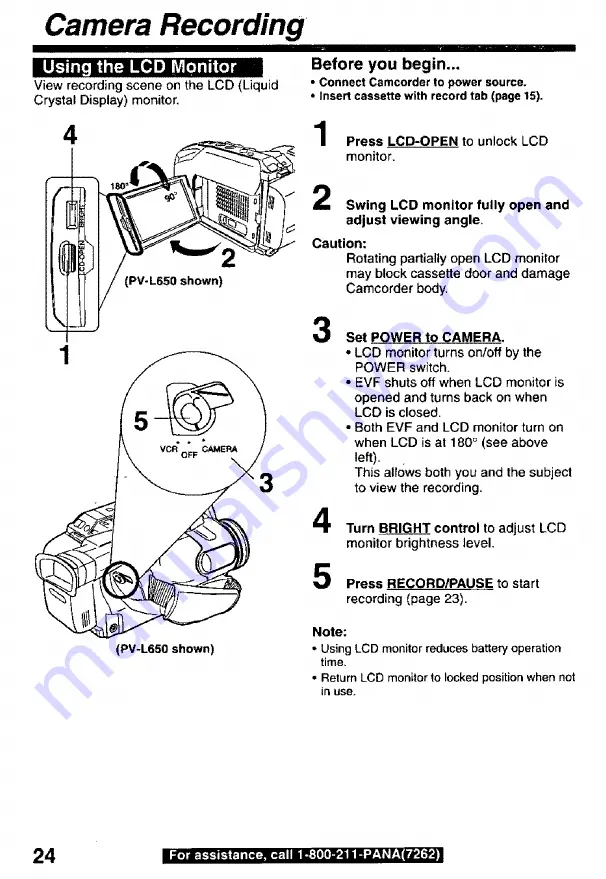 Panasonic Palmcoder PalmSight PV-L550 Operating Instructions Manual Download Page 24