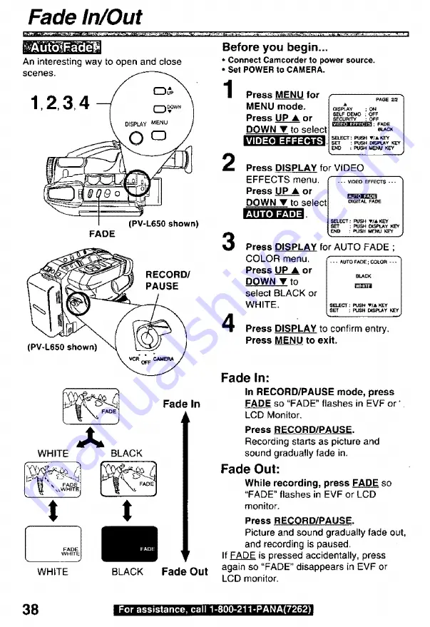 Panasonic Palmcoder PalmSight PV-L550 Operating Instructions Manual Download Page 38