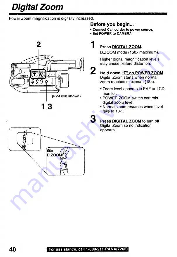 Panasonic Palmcoder PalmSight PV-L550 Operating Instructions Manual Download Page 40