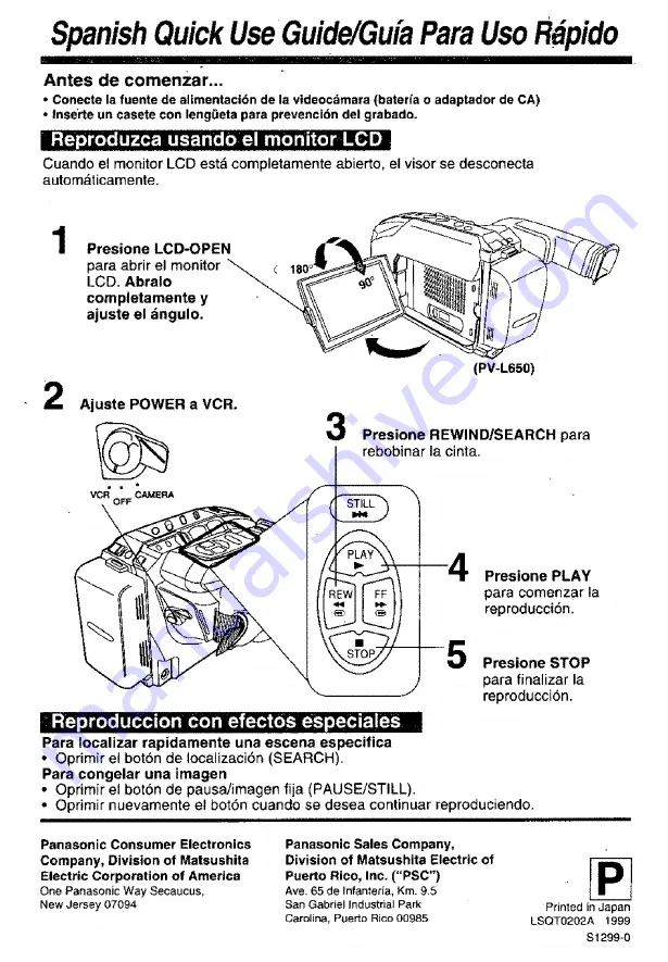 Panasonic Palmcoder PalmSight PV-L550 Скачать руководство пользователя страница 60