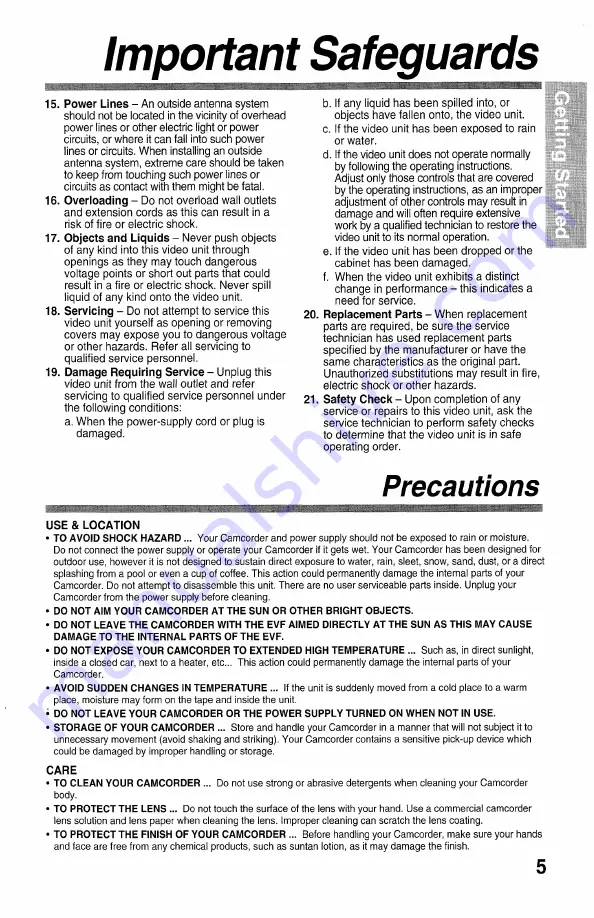 Panasonic Palmcoder PalmSight PV- L571 Operating Instructions Manual Download Page 5