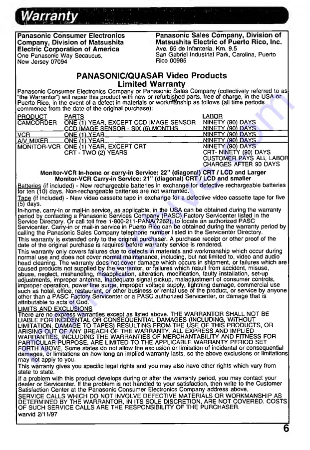 Panasonic Palmcorder DIGITAL 6 PV-DAC9 Скачать руководство пользователя страница 6