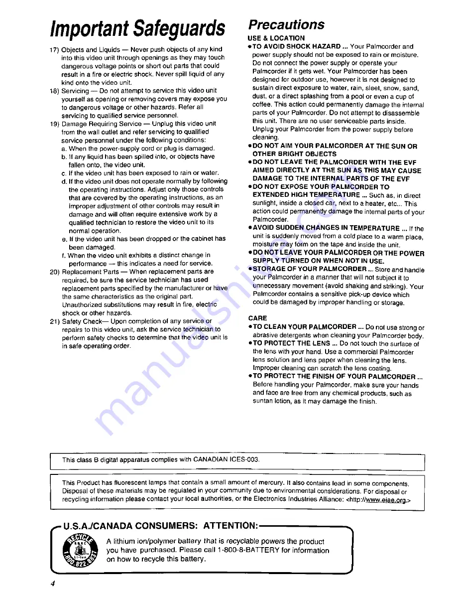 Panasonic Palmcorder PV-DC352 User Manual Download Page 4