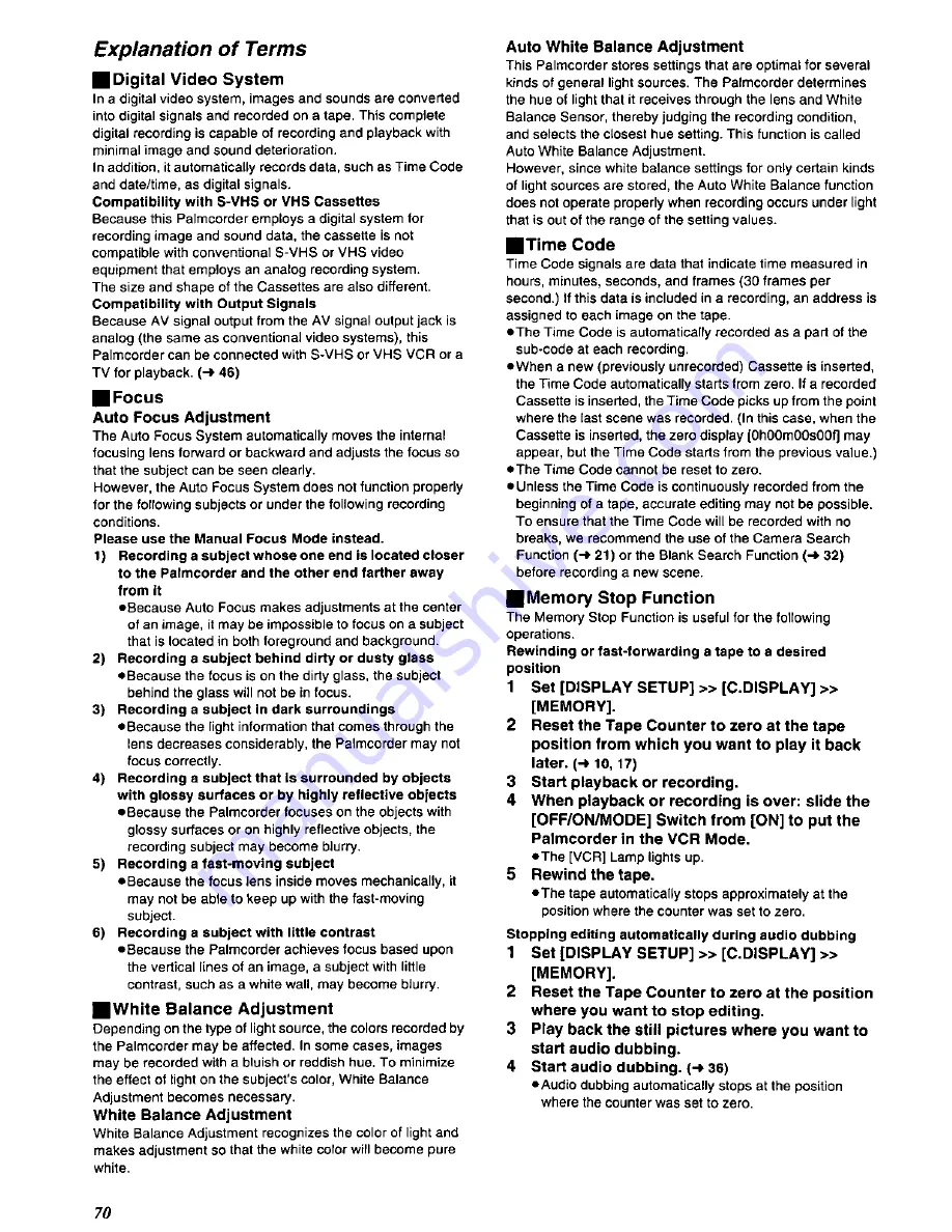 Panasonic Palmcorder PV-DC352 User Manual Download Page 70