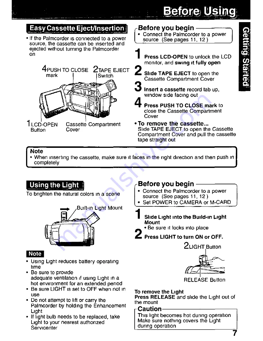 Panasonic Palmcorder PV-DV701 Operating Manual Download Page 7