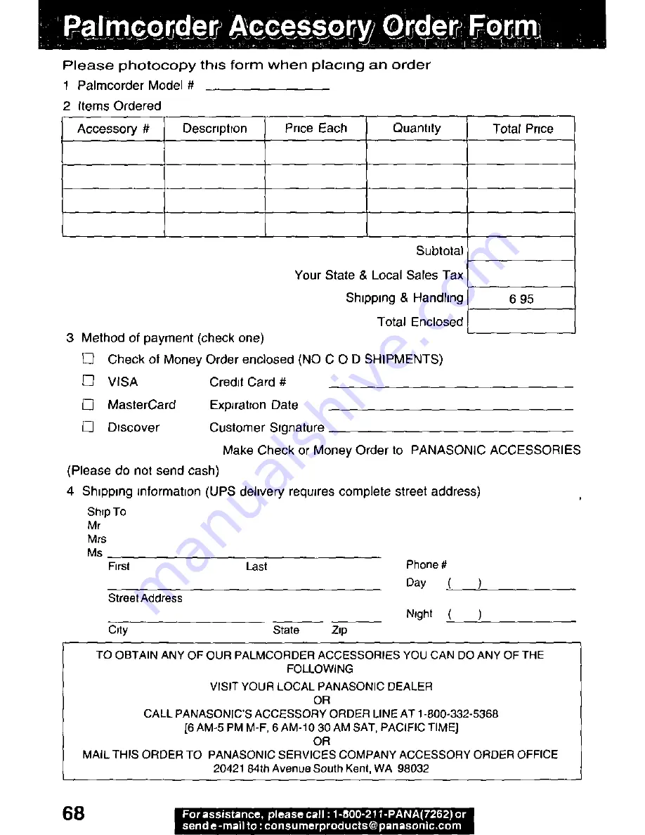 Panasonic Palmcorder PV-DV701 Operating Manual Download Page 68