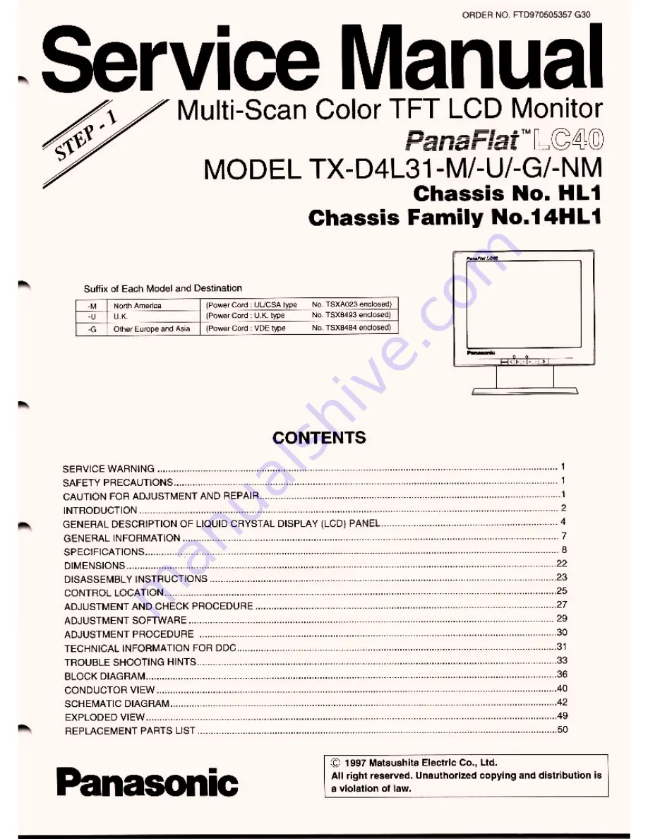 Panasonic PanaFlat LC40 TX-D4L31-M Скачать руководство пользователя страница 1