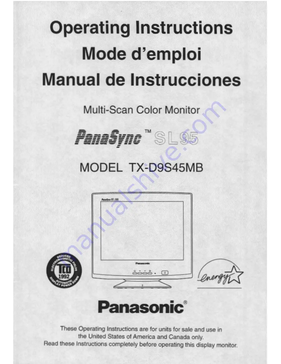 Panasonic PANASYNC TX-D9S45MB Скачать руководство пользователя страница 1