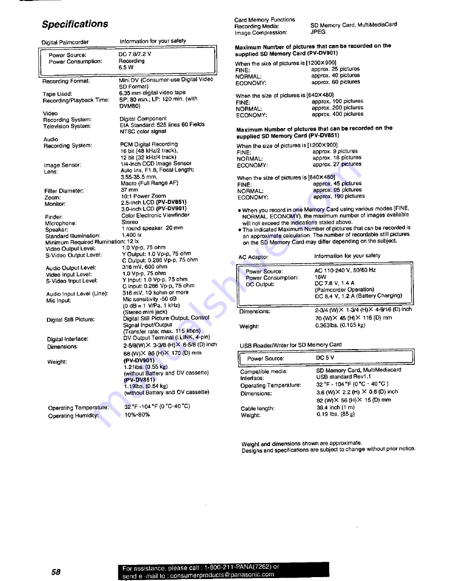 Panasonic Plamcorder PV-DV901 Operating Manual Download Page 58