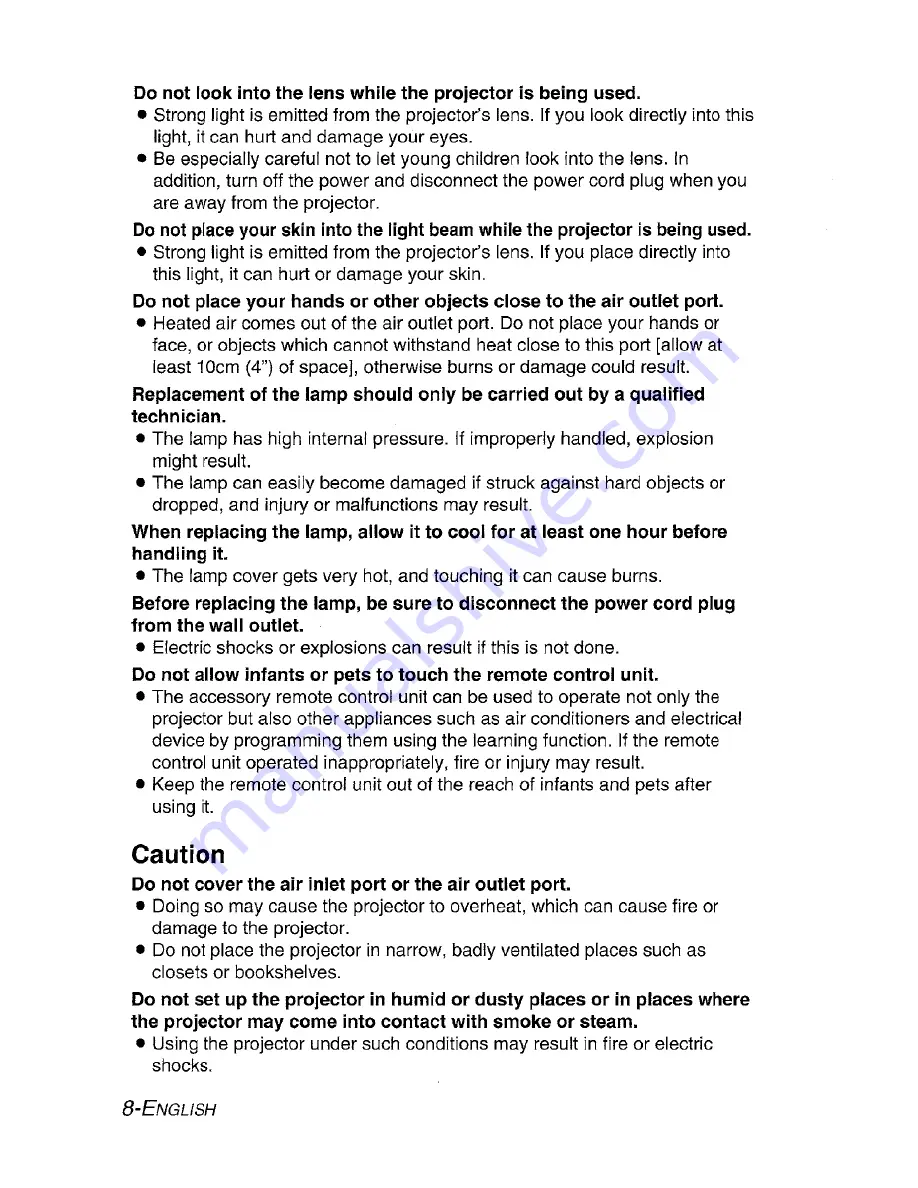 Panasonic PT-AE900UEC Operating Operating Manual Download Page 8