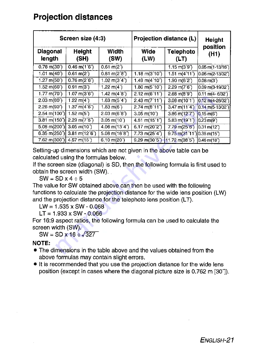 Panasonic PT-L711E Operating Instructions Manual Download Page 21