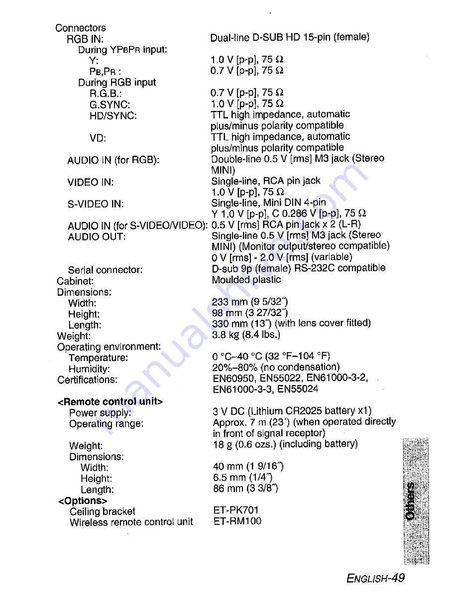 Panasonic PT-L711E Operating Instructions Manual Download Page 49