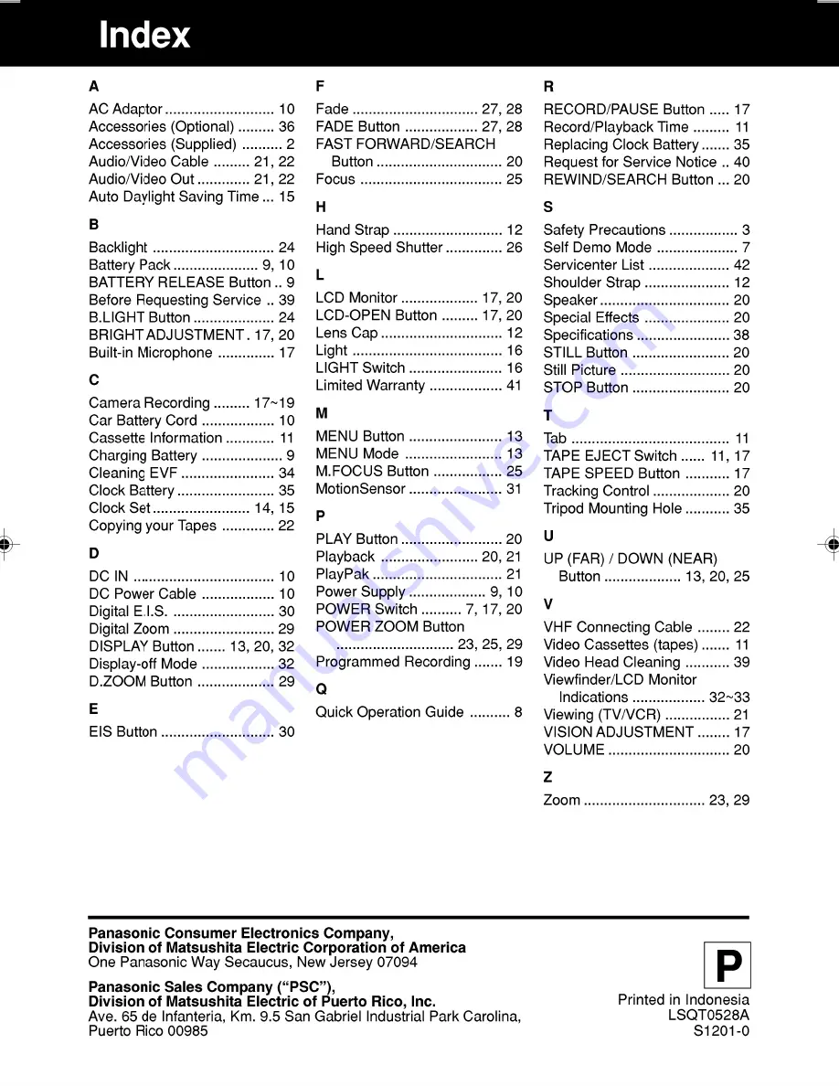 Panasonic PV-L352 Operating Manual Download Page 44