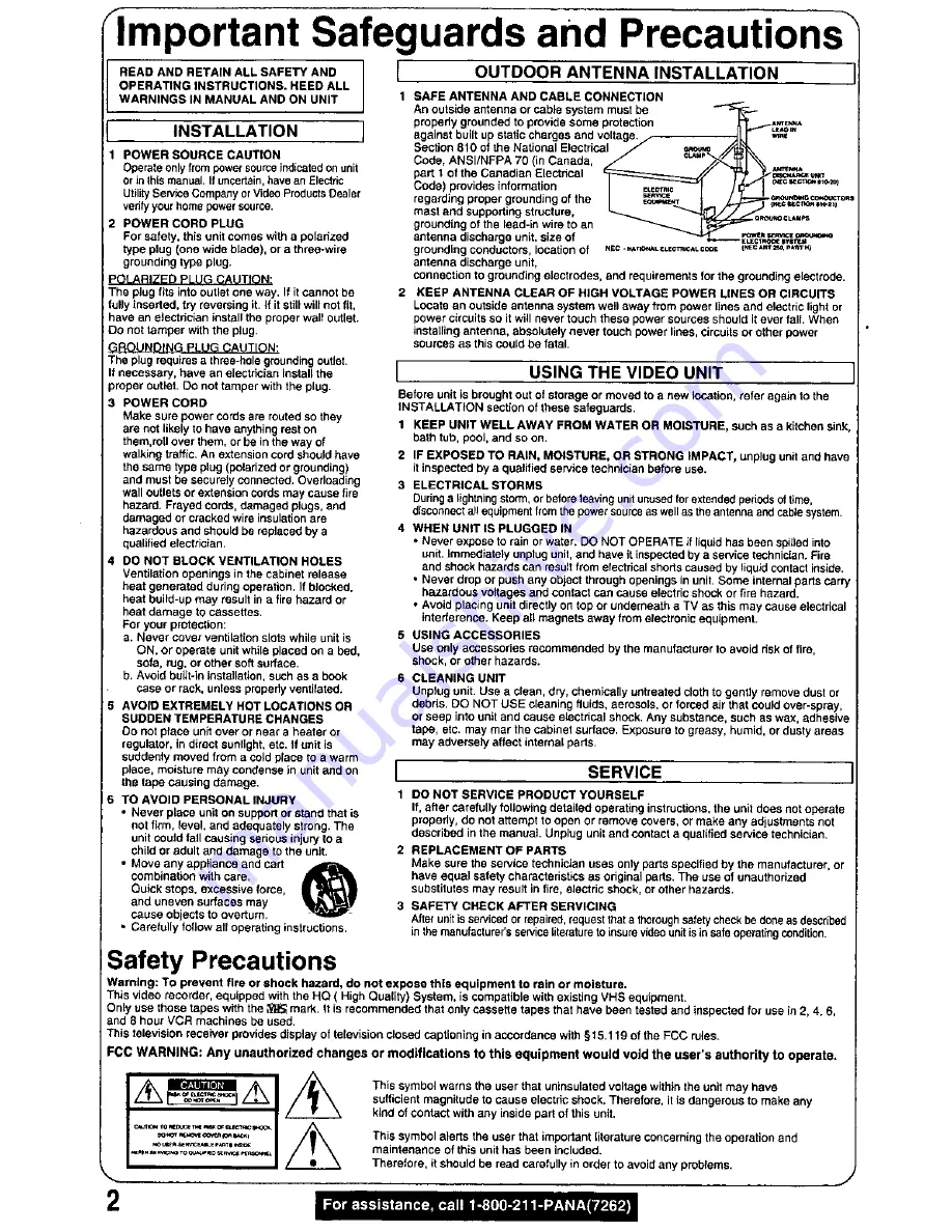 Panasonic PV-M2069W Operating Operating Manual Download Page 2