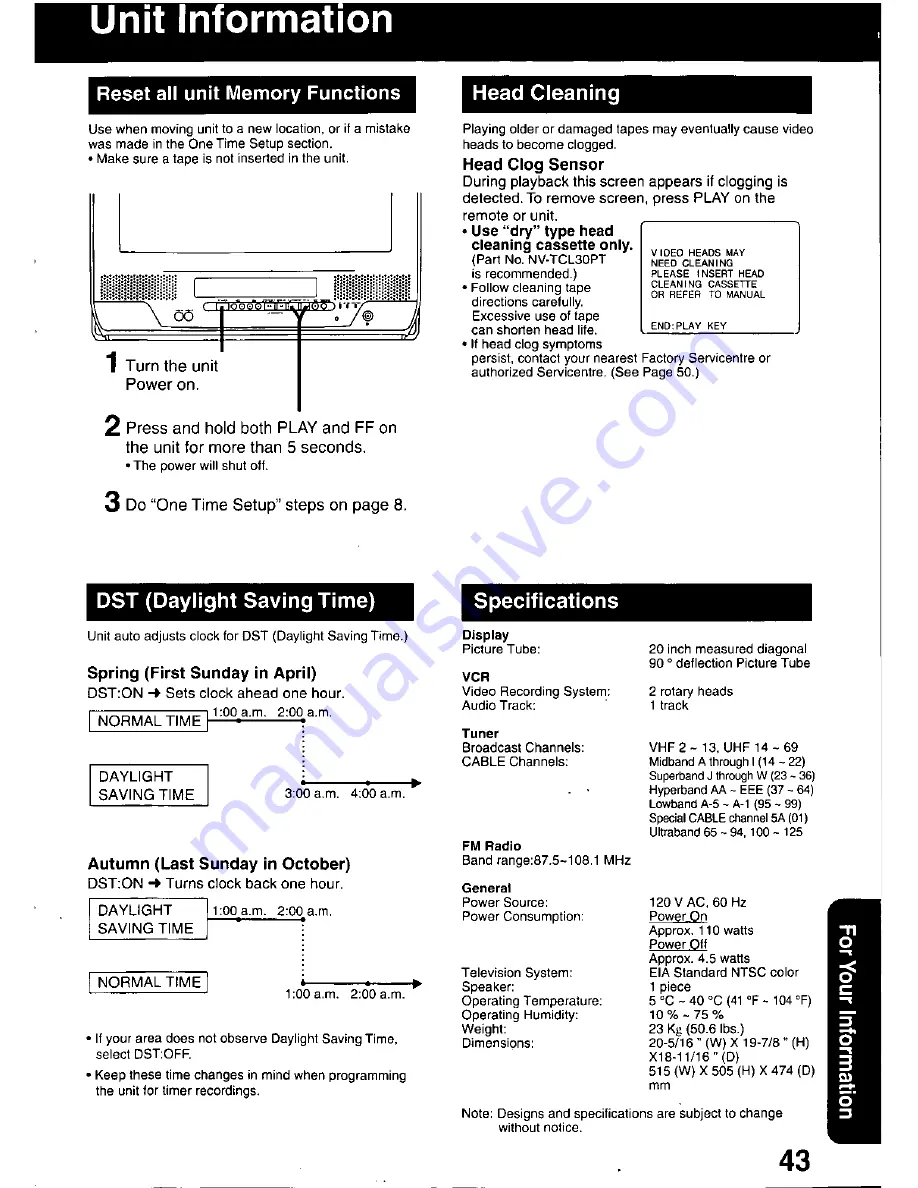 Panasonic QUASAR PV-C2020 Operating Manual Download Page 43