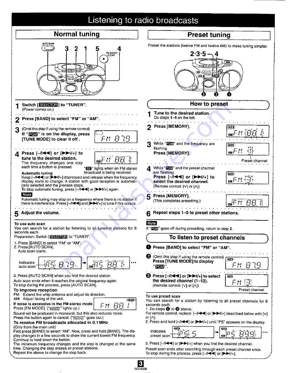 Panasonic RXD14 - RADIO CASSETTE W/CD Скачать руководство пользователя страница 3