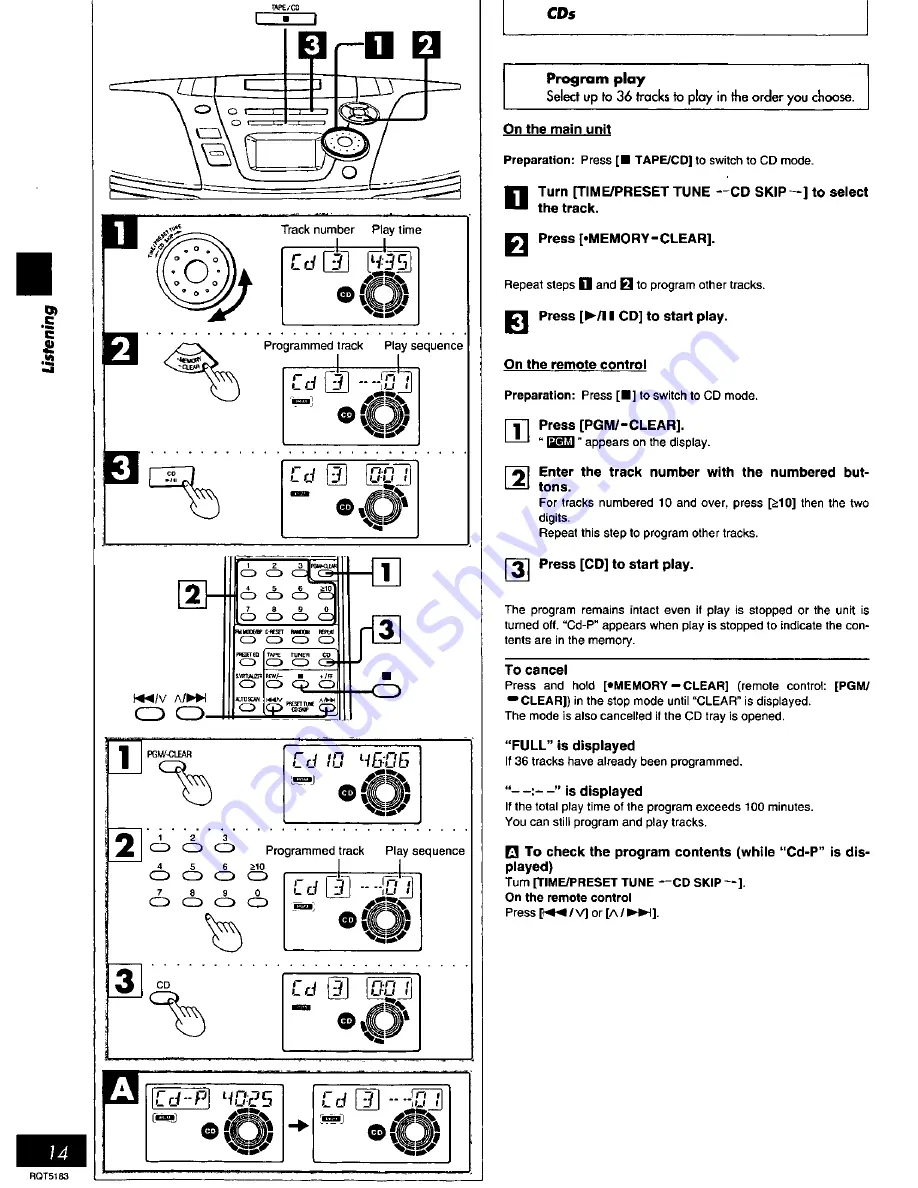 Panasonic RXES25 - RADIO CASSETTE W/CD Скачать руководство пользователя страница 14