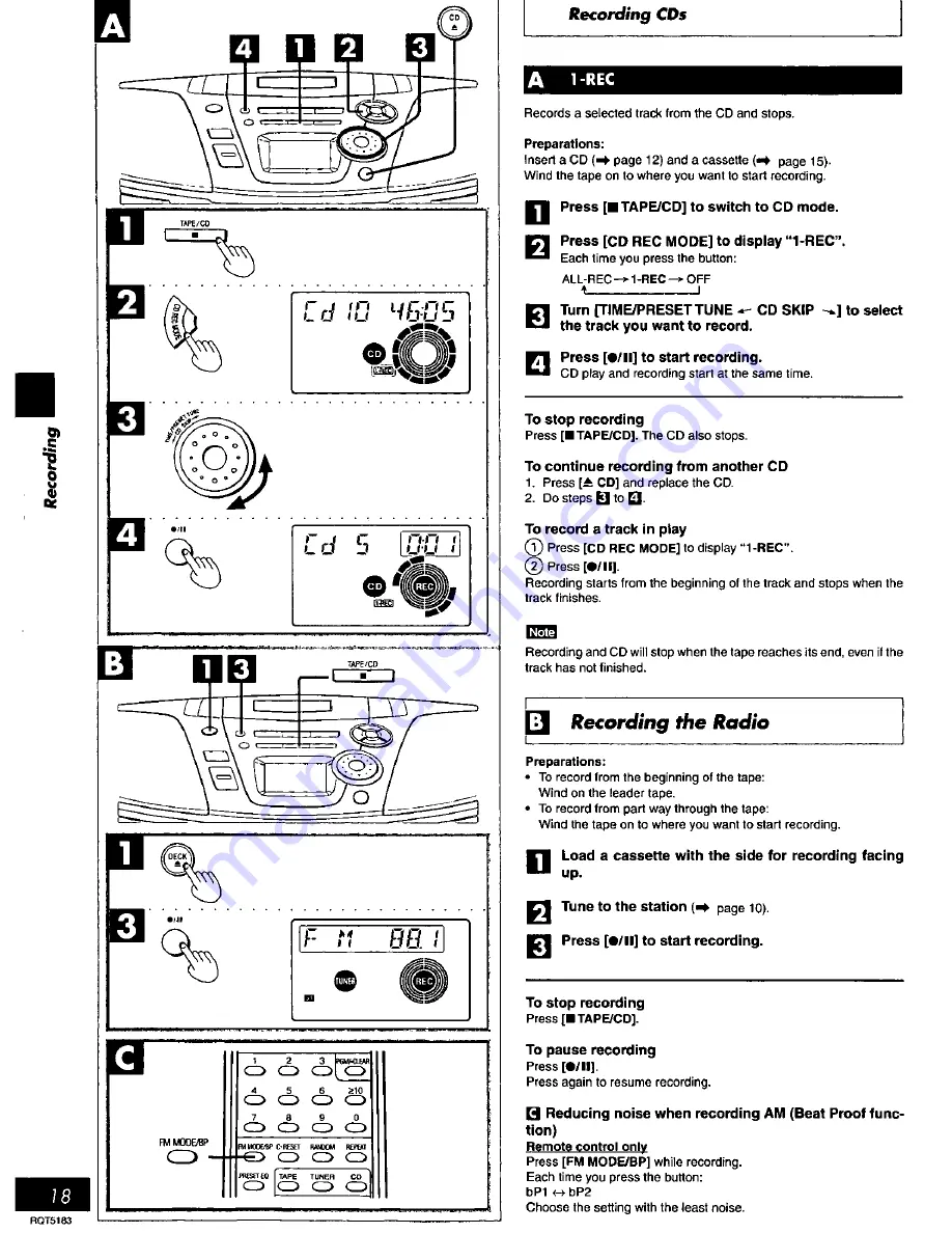 Panasonic RXES25 - RADIO CASSETTE W/CD Скачать руководство пользователя страница 18