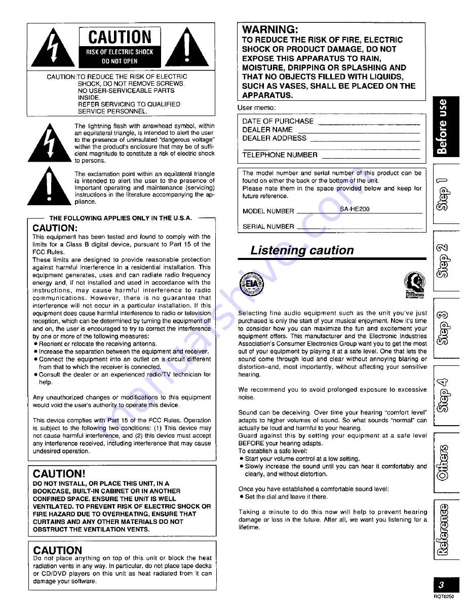 Panasonic SAHE200 - RECEIVER Manual Download Page 3