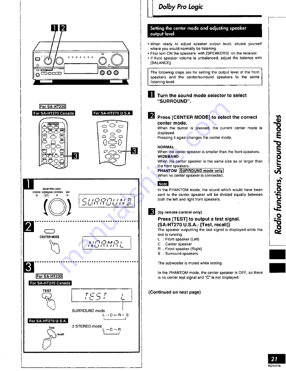 Panasonic SAHT270 - RECEIVER Operating Instructions Manual Download Page 21